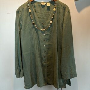 JJill mint green 100% linen button down